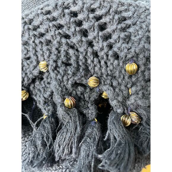 Vintage Fairy Grunge Sweater Floral Embroidered Beaded Fringe Bells Granny Large - Picture 6 of 10